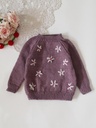 Woonie Handknitted Floral Embroidered Merino Pullover - Purple 3